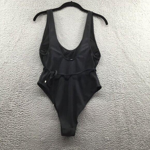 River Island Scoop Neck Chain Belt One-Piece Swimsuit Black 8 - Picture 2 of 5